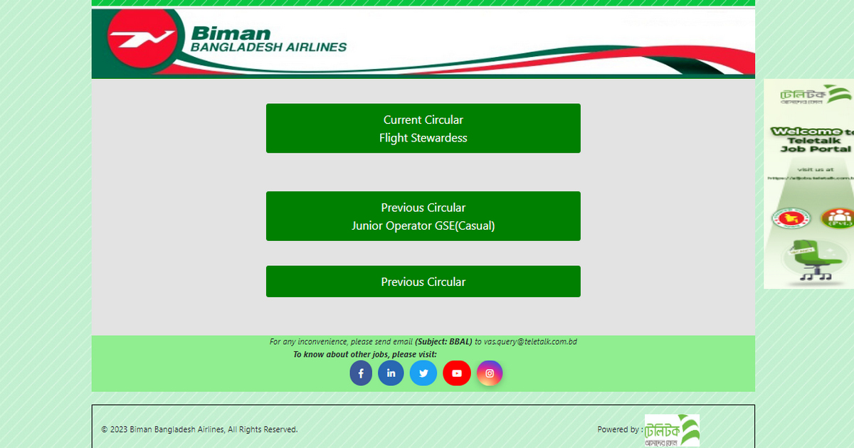 Biman Bangladesh Airlines Ltd job circular