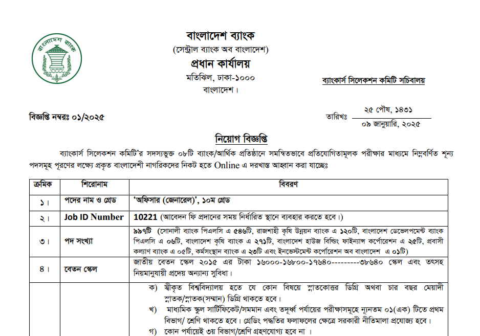 Combined 8 Bank Officer Cash Job Circular 2025